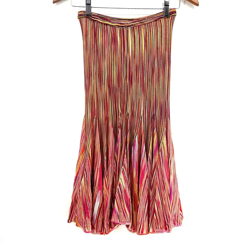 Missoni Striped Knit Multicolor Knee Length Lined Stretch Skirt EU38 US2 Crochet - Picture 2 of 7